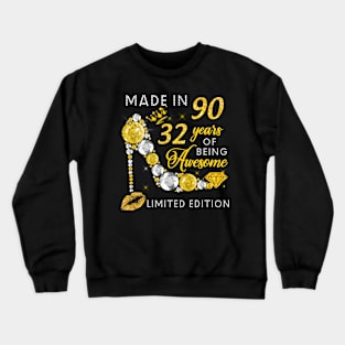 Made In 1990 Limited Edition 32 Years Of Being Awesome Jewelry Gold Sparkle Crewneck Sweatshirt